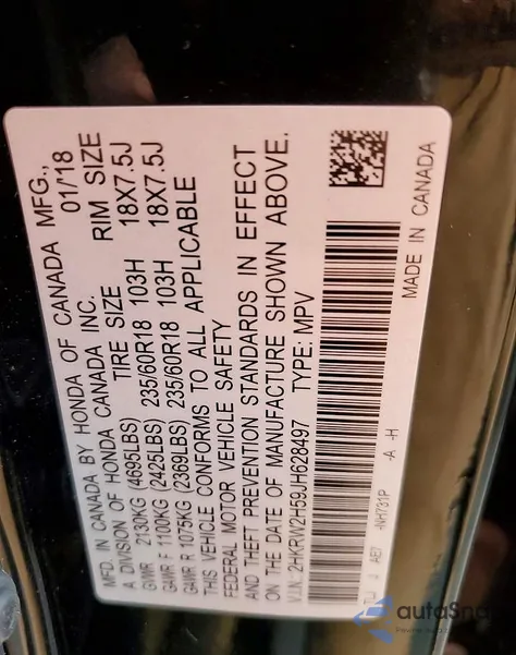 2018 Honda Cr-V Ex z USA, uszkodzony, nr VIN 2HKRW2H59JH628497